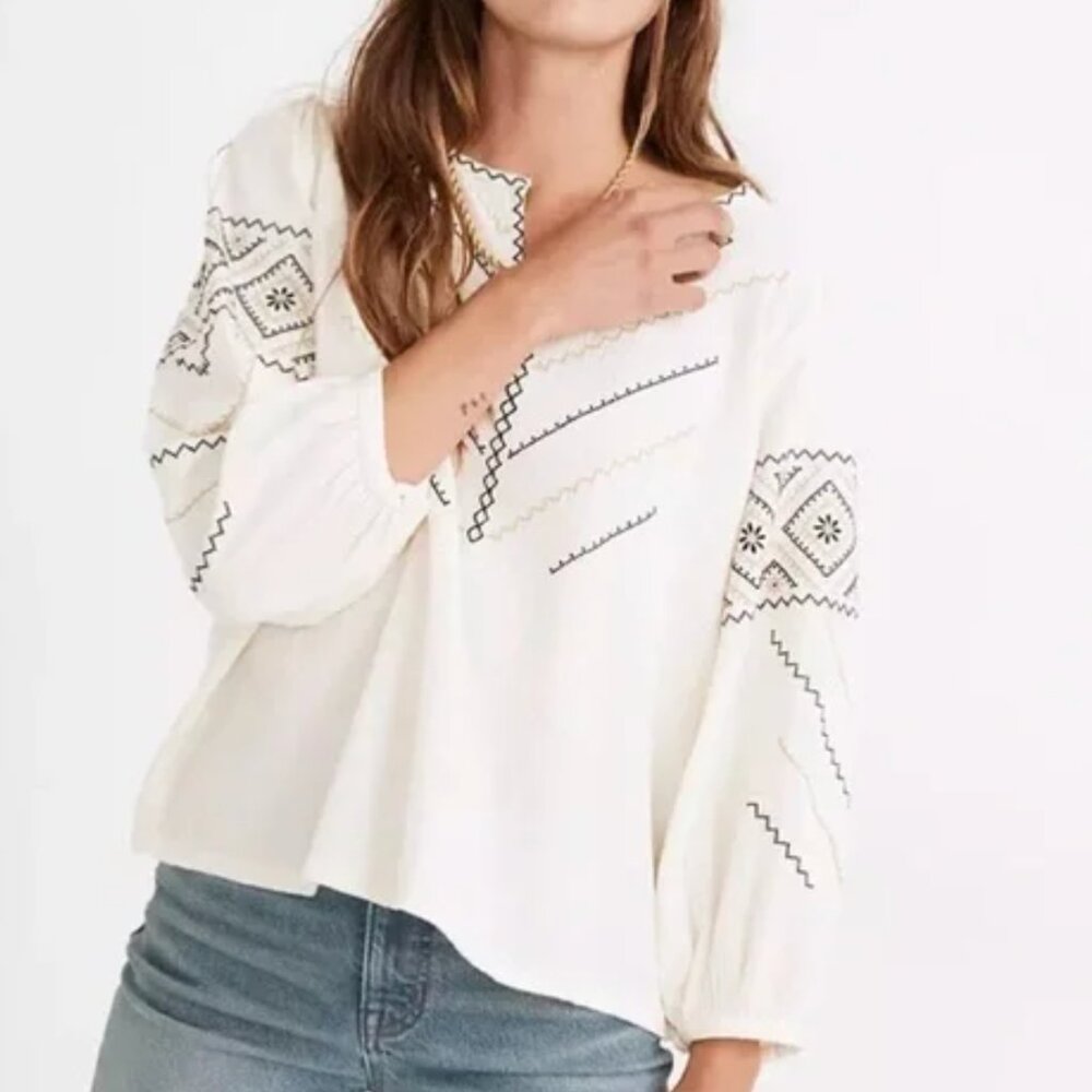 Madewell - Embroidered Peasant Top (Size XXS)